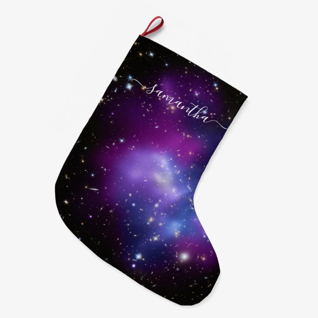 Meia De Natal Grande Nome da Assinatura Girly Purple Celestial (Frente (Pendurada))
