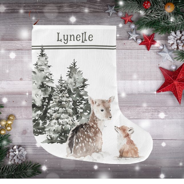 Meia De Natal Grande Nome da Criança, Bovinos Bons, (Child's Name, Cute Baby Animals, Large Christmas Stocking)