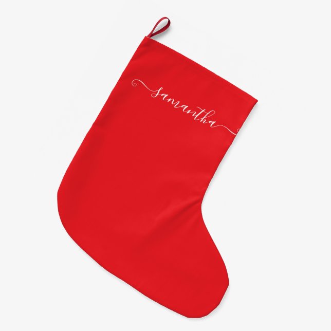 Meia De Natal Grande Nome de Assinatura Girly Cute Vermelho (Frente (Pendurada))