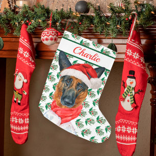 Meia De Natal Grande Nome do Cão Pastor Alemão Aquarela 