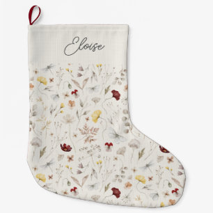 Meia De Natal Grande Nome do Script Boho Wildflower Natal