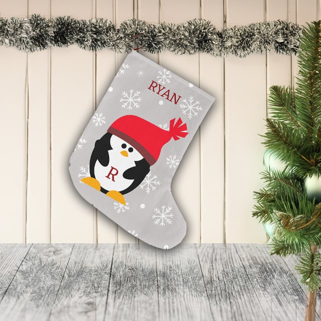 Meia De Natal Grande Nome e Mensagem Personalizados do Pinguim de Natal (Criador carregado)