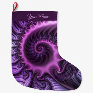 Meia De Natal Grande Nome Espiral de Arte Fractal Roxal, Cor-de-rosa, a