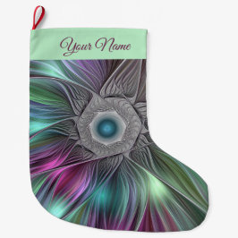 Meia De Natal Grande Nome Fractal de Abstrato de Flor Grande Colorida