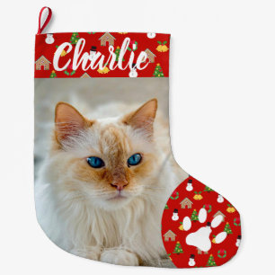 Meia De Natal Grande Nome Monograma de Foto de Animal de Estimação Simp
