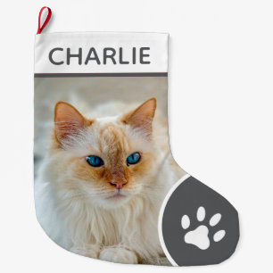 Meia De Natal Grande Nome Monograma de Foto de Pet Pata Simples Persona
