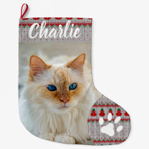 Meia De Natal Grande Nome Monograma de Foto de Pet Pata Simples Persona