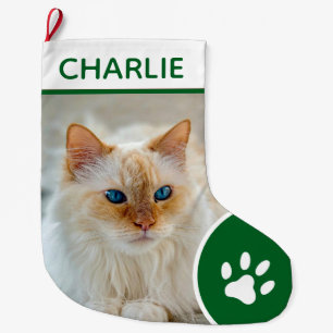 Meia De Natal Grande Nome Monograma Foto de Pet Pata Simples Personaliz