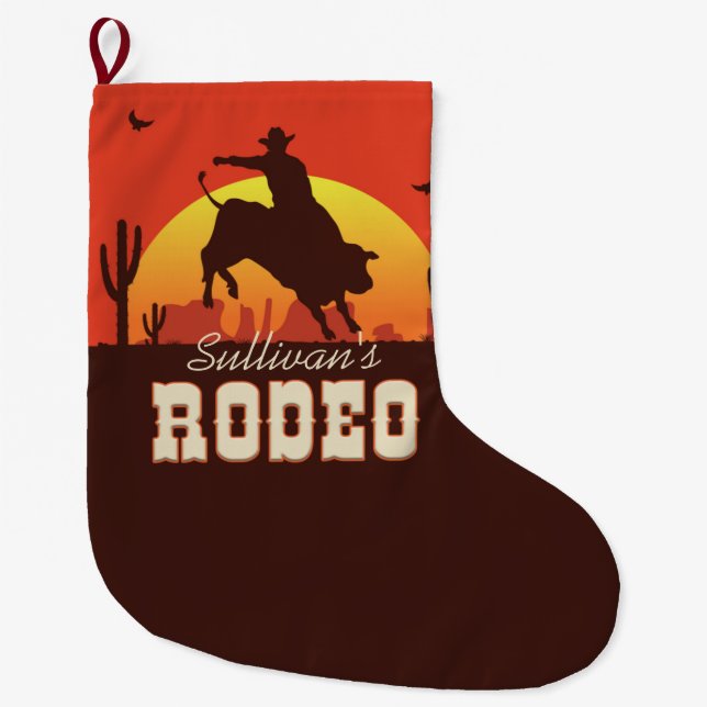 Meia De Natal Grande NOME Personalizado Bull - Bull - Rider Rodeo Ocide (Frente)