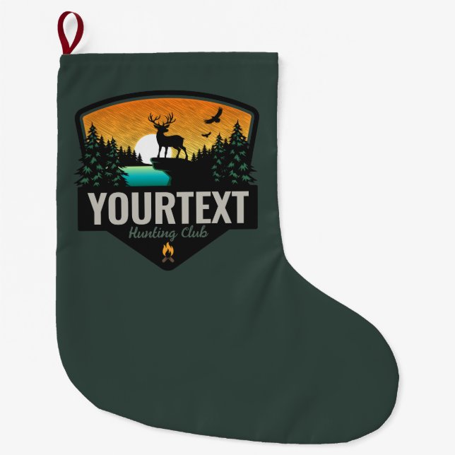 Meia De Natal Grande NOME Personalizado Caça Selvagem de Elk Sunset (Frente)