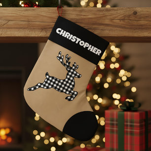 Meia De Natal Grande Nome Personalizado da Revista de Xadrez Preta e Br