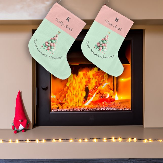 Meia De Natal Grande Nome Personalizado das Árvores de Macarão de Natal (Criador carregado)