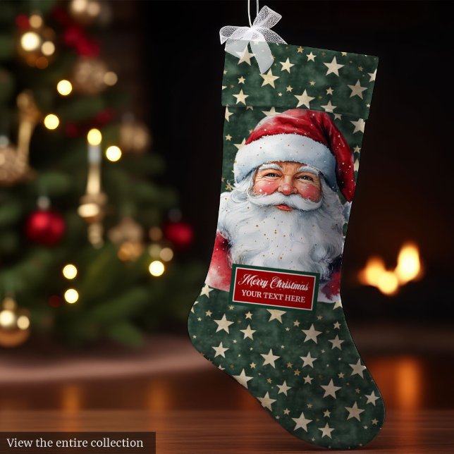 Meia De Natal Grande Nome Personalizado de Estoque de Natal Claus do Pa (Classic Santa Claus Christmas Stocking Custom Name)