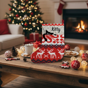 Meia De Natal Grande Nome Personalizado de Estoque de Natal de Cat Pers