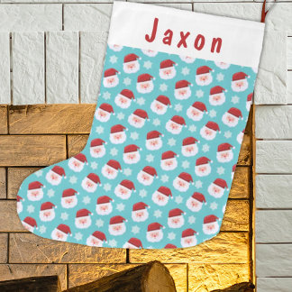 Meia De Natal Grande Nome Personalizado do Face do papai noel Kids