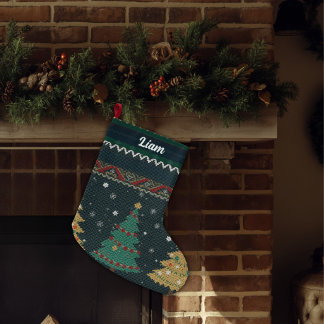 Meia De Natal Grande Nome Personalizado - Estilo de Tricô Vintage Nostá