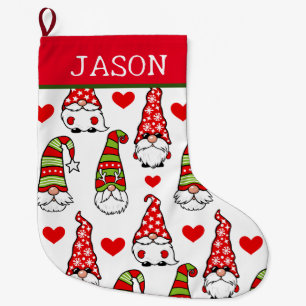 Meia De Natal Grande Nome Personalizado Gnome Red Heart Stocks de Natal