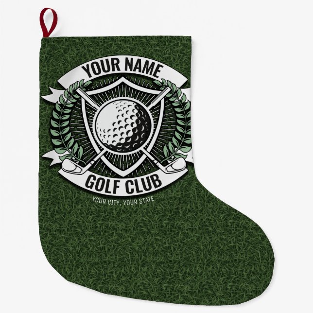 Meia De Natal Grande Nome Personalizado Golfer Golf Club Turf Clubhouse (Frente)