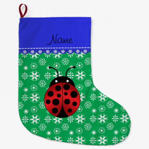 Meia De Natal Grande Nome personalizado ladybug green snowflakes