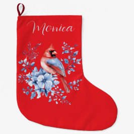 Meia De Natal Grande Nome personalizado Redbird Chinoiserie