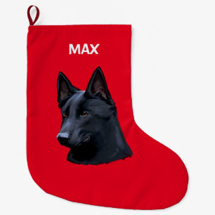 Meia De Natal Grande Nome preto do cão de german shepherd customizáve