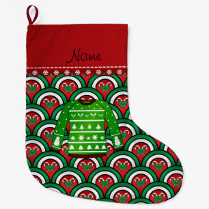Meia De Natal Grande Nomeie meio círculo de suéter de natal verde e fei