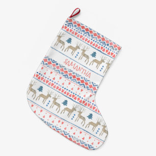 Meia De Natal Grande Nordic Reindeer Scandinavian Fairisle Personalizad