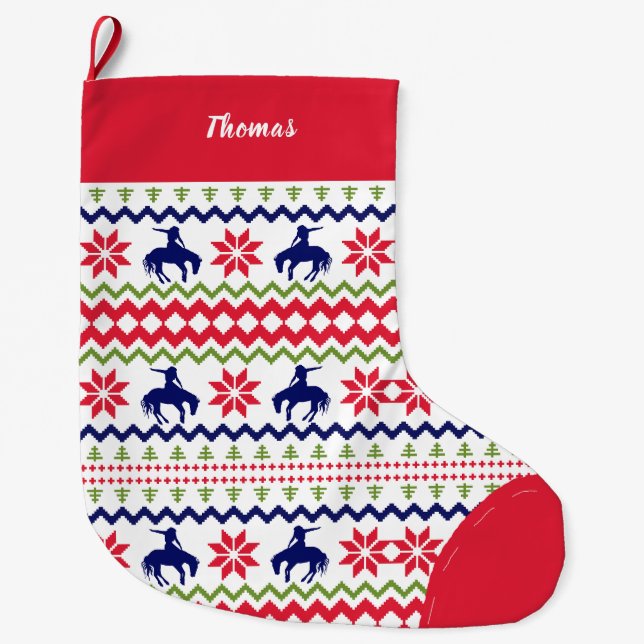 Meia De Natal Grande Nordic Style Rodeo Cowboy Pattern Christmas (Frente)