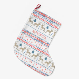 Meia De Natal Grande Nórdico Reindeer Scandinavian Fairisle Personaliza
