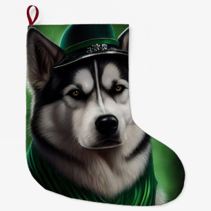 Meia De Natal Grande O cão Malamute do Alasca na Rua.
