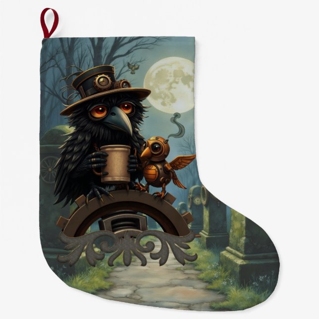 Meia De Natal Grande O corvo movido a Café (Frente)
