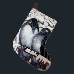Meia De Natal Grande O INVERNO ADORA AVES EM NEVE, preto e branco<br><div class="desc">Design Whimsical com passarinhos engraçados de inverno na neve. Elaboração digital por Búlgaro Lumini</div>