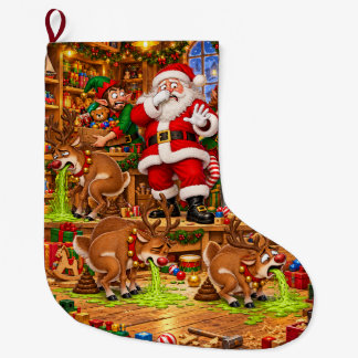 Meia De Natal Grande Oficina do Papai Noel Caótica Natal Divertido