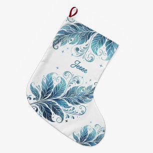 Meia De Natal Grande Ombre Azul Folha de Filigrana Personalizada 