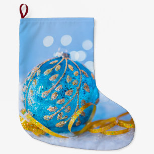 Meia De Natal Grande Ornamento Azul de Natal em Forma de Bola