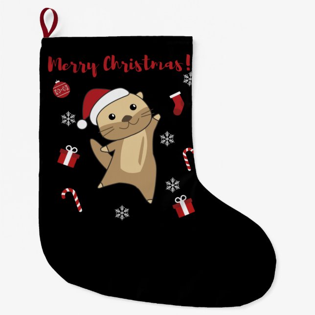 Meia De Natal Grande Otter Natal Neve Animais de inverno Otter (Frente)