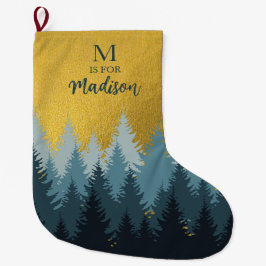 Meia De Natal Grande Ouro Florestal Paisagem Paisagem Bebê Monograma