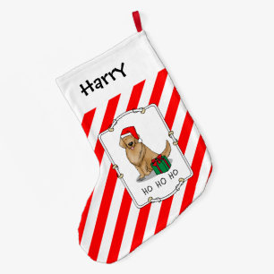 Meia De Natal Grande Ouro Natal Santa Claus Cachorro de Retriever