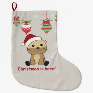 Meia De Natal Grande Outras neves Natal Animais de inverno Lontra Ch Gr