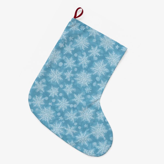 Meia De Natal Grande Padrão Blue Snowflake (Frente (Pendurada))