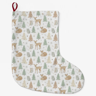 Meia De Natal Grande Padrão contínuo de animais da floresta de inverno