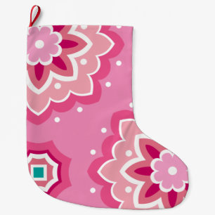 Meia De Natal Grande Padrão Cor-de-Rosa e Florido