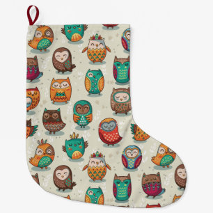 Meia De Natal Grande Padrão Coruja
