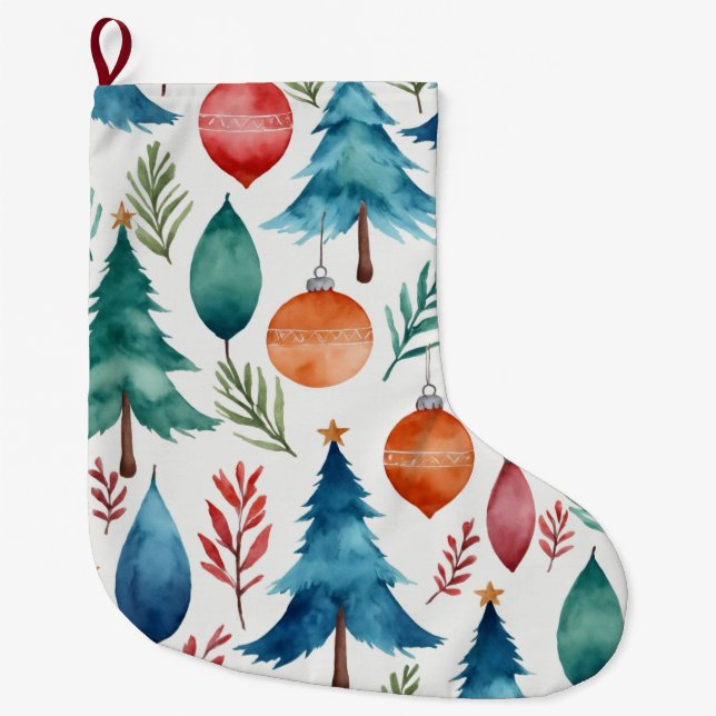 Meia De Natal Grande Padrão da árvore de Natal (Frente)