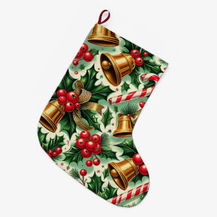 Meia De Natal Grande Padrão de arte de sinos de Natal azevinho bastões 