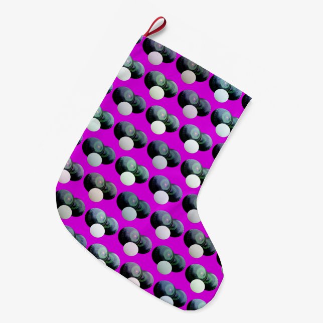 Meia De Natal Grande Padrão de Boliche de Gramado Rosa, (Frente (Pendurada))