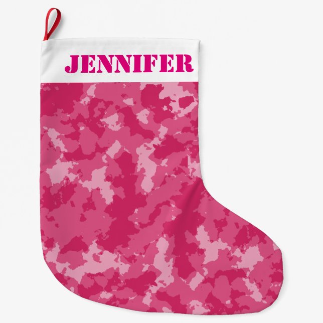 Meia De Natal Grande Padrão de Camo Rosa (Frente)
