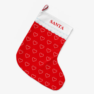 Meia De Natal Grande Padrão de Coração Elegante em Vermelho