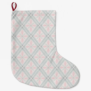 Meia De Natal Grande Padrão de diamante pastel verde e rosa