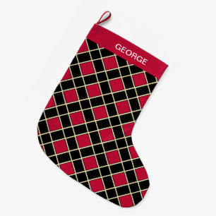 Meia De Natal Grande Padrão de diamante preto e vermelho elegante